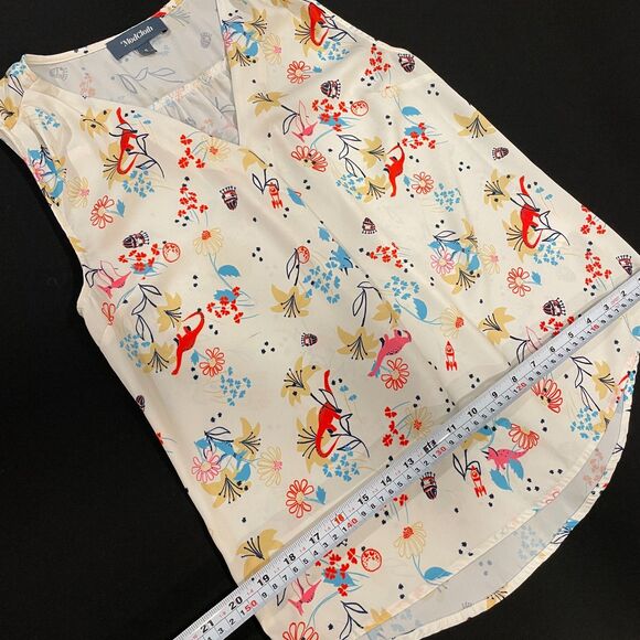 ~ ModCloth Sm Blouse Sleeveless Vneck Floral/Dinos/UFOs/Planets/Rockets Ltweight - Picture 8 of 14